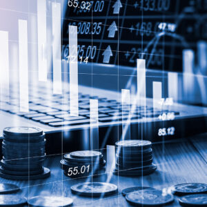 Stock market or forex trading graph and candlestick chart suitable for financial investment concept. Economy trends background for business idea and all art work design. Abstract finance background.
