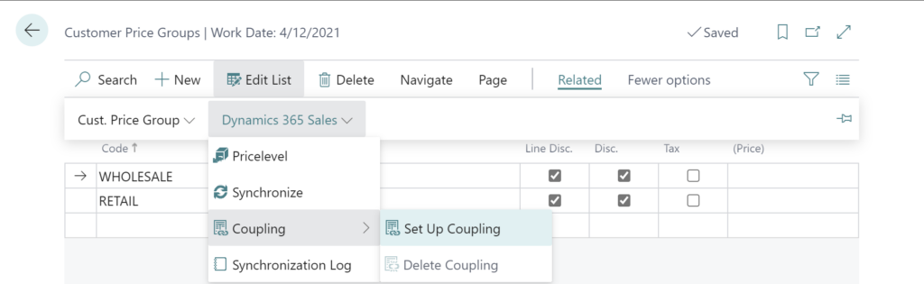 screenshot of coupling in microsoft dynamics 365 sales