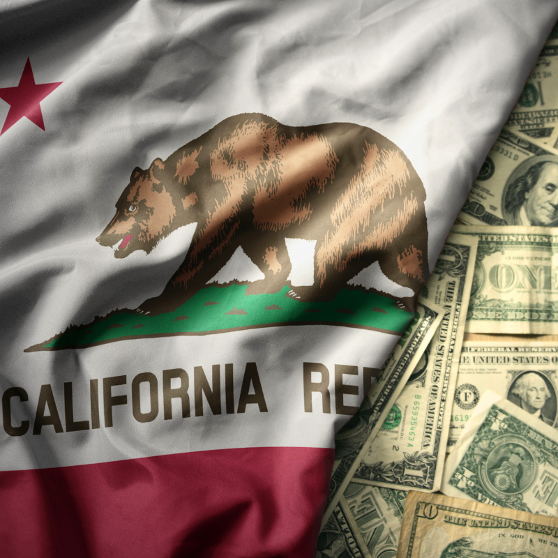 california state flag and money